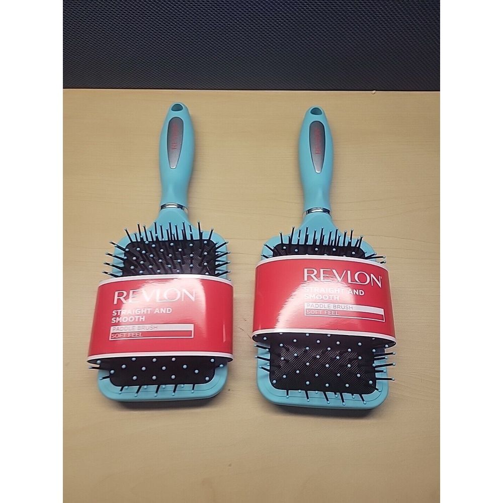 (2) Revlon Straight & Smooth Paddle Brush Hair Brush Soft Feel Teal
